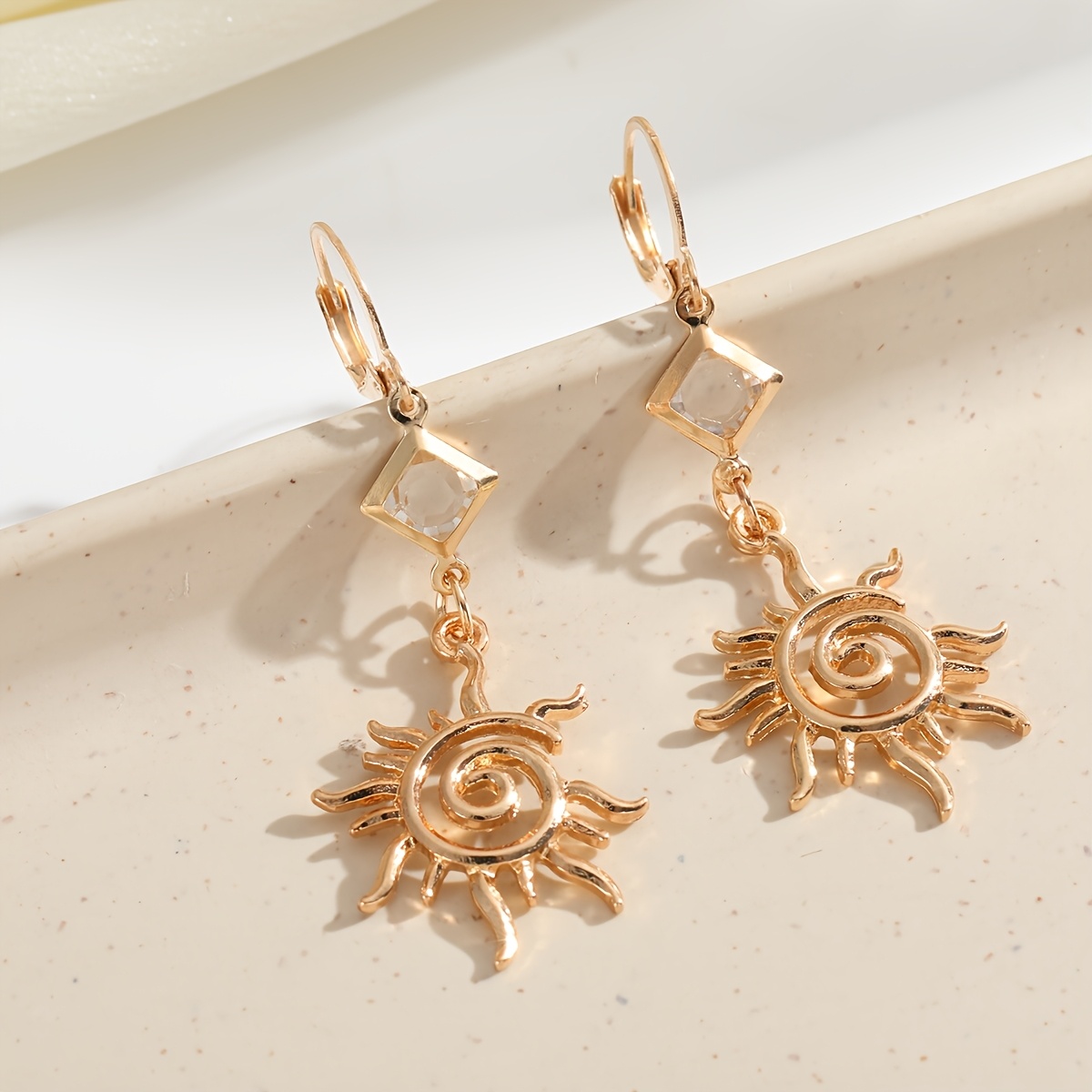Bohemian Rhombus Cut Zirconia Spiral Pendant Earrings